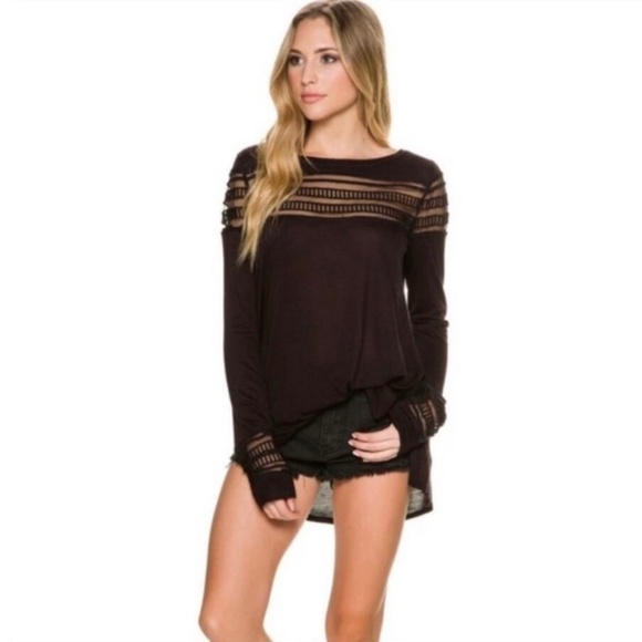 Free People Cut Out Mesh Black Top Womens XS Boho Whimsigoth Witchy Emo Chic - Picture 14 of 14